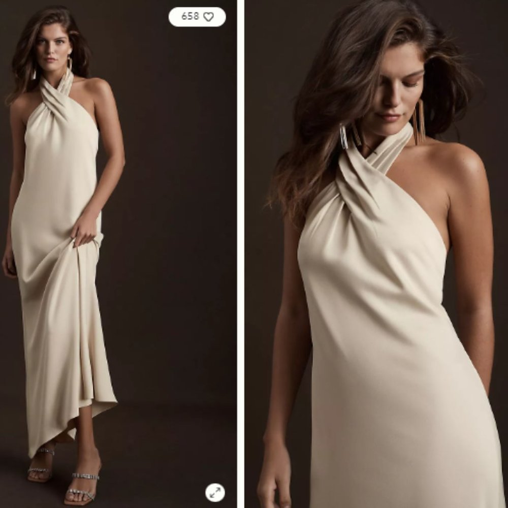 BHLDN Ruby Twist Halter Satin Gown - Champagne